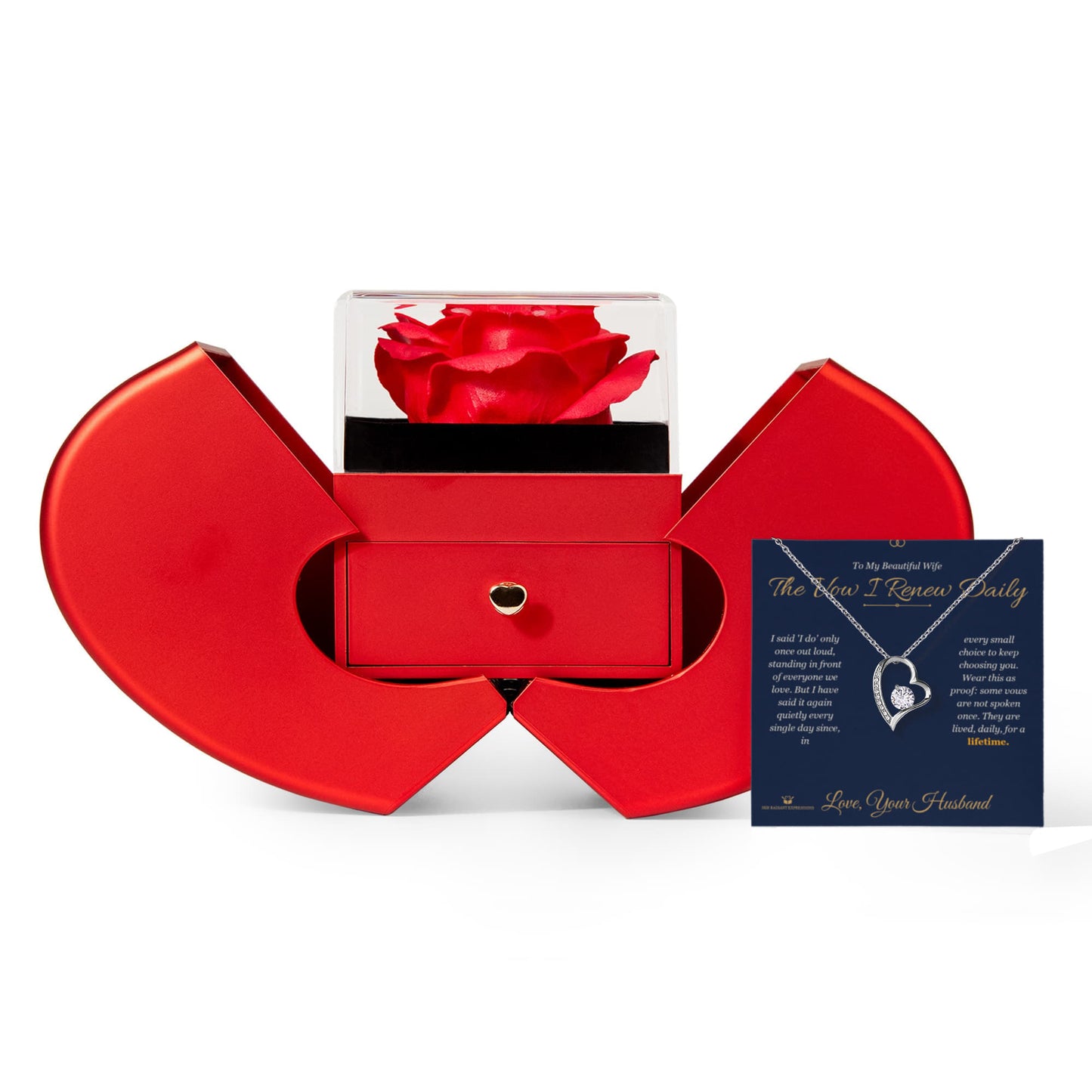 The Vow I Renew Daily - Forever Love Necklace with Red Rose Box for Wife