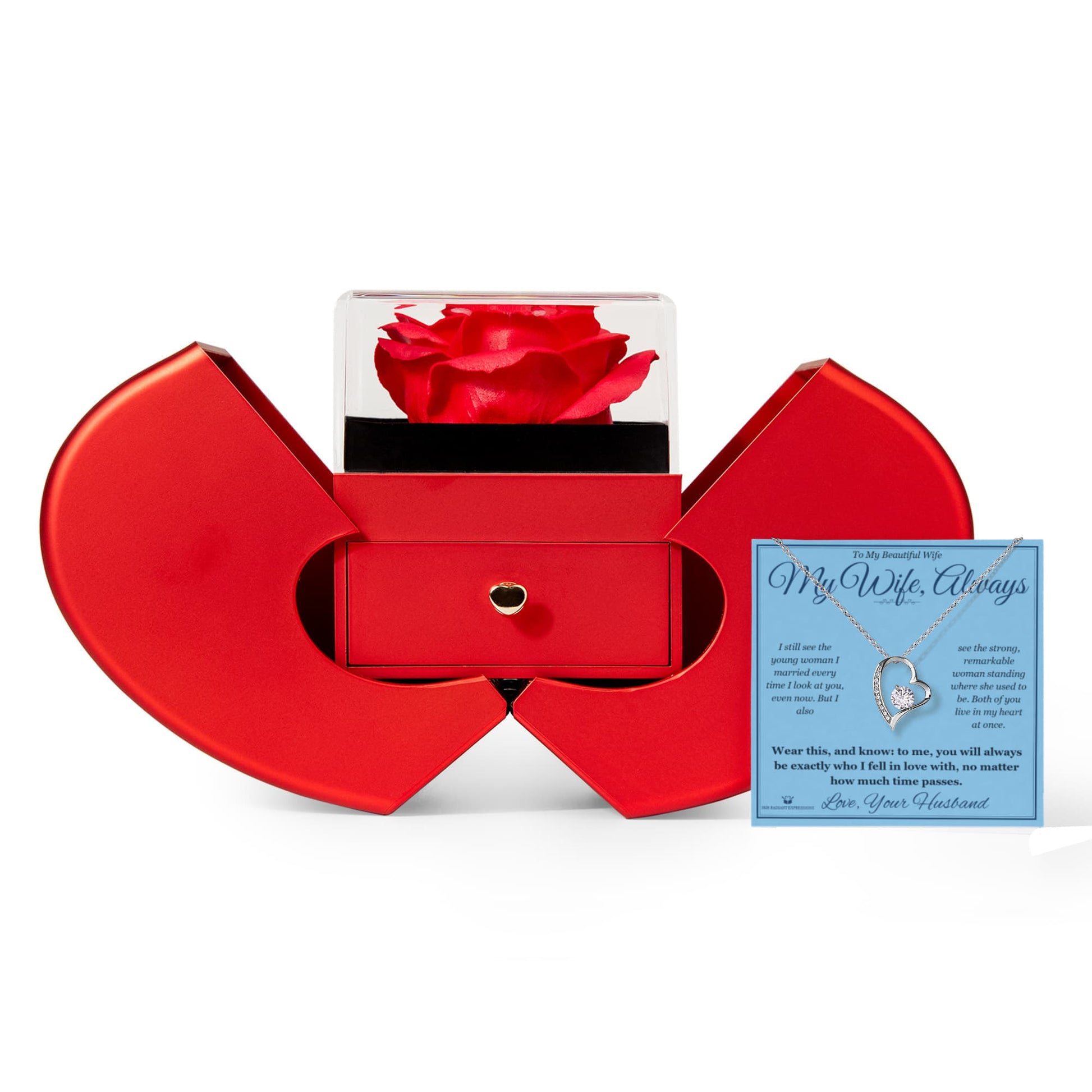 My Wife, Always - Forever Love Necklace with Red Rose Box for Wife - personalized keepsake gift from SKH Radiant Expressions