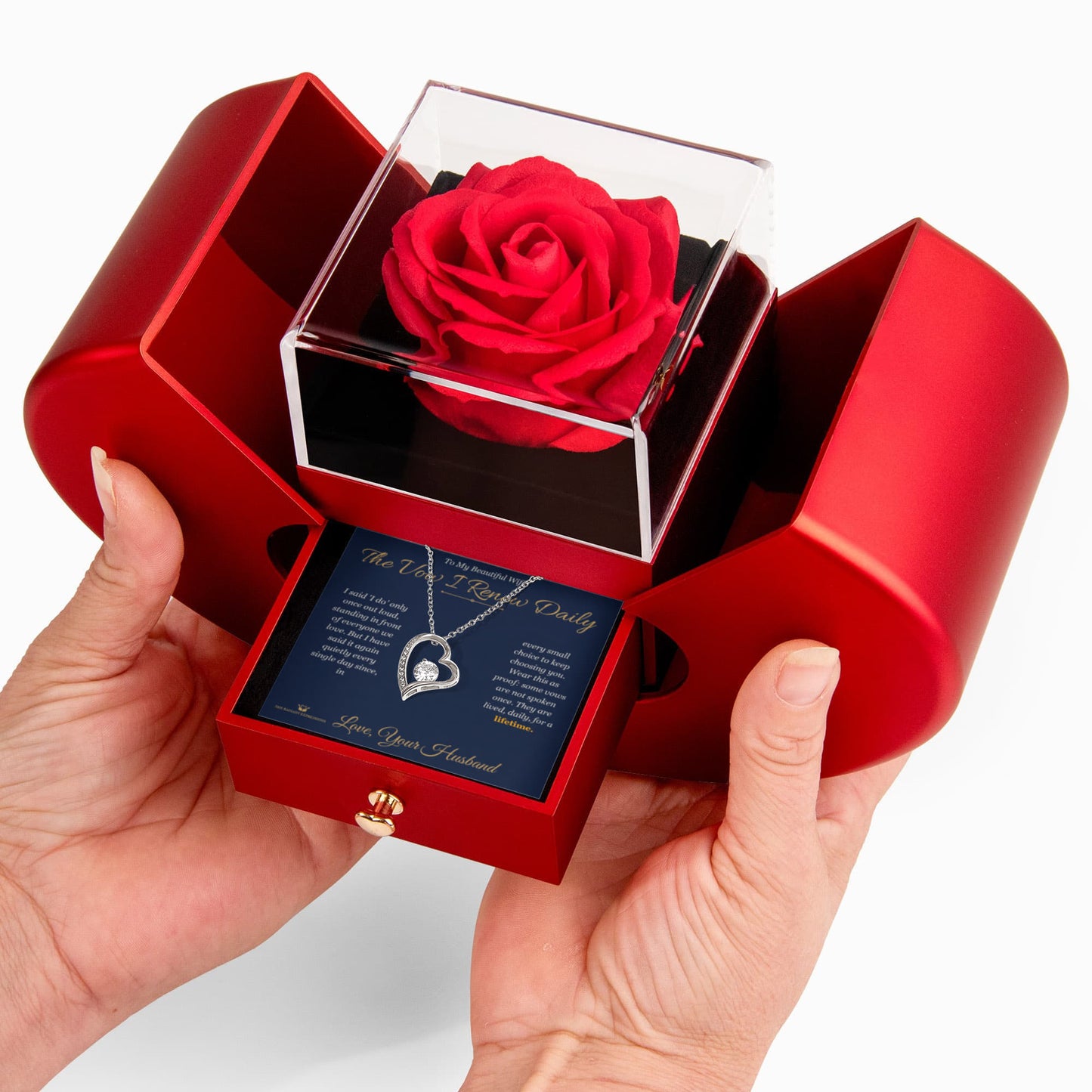 The Vow I Renew Daily - Forever Love Necklace with Red Rose Box for Wife - personalized keepsake gift from SKH Radiant Expressions