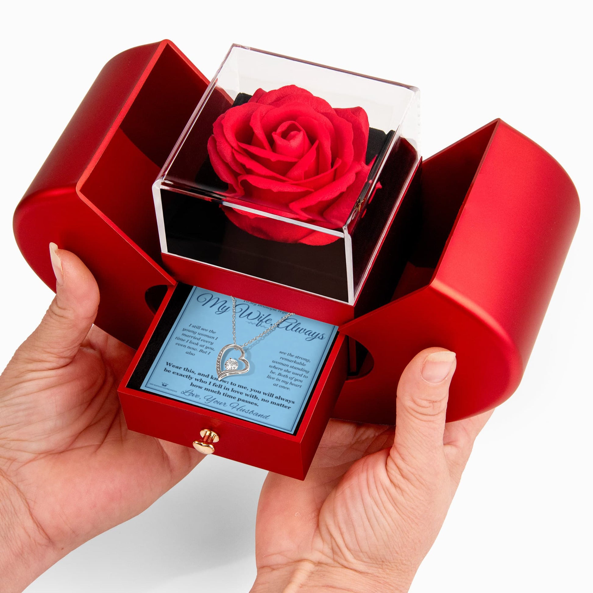 My Wife, Always - Forever Love Necklace with Red Rose Box for Wife - personalized keepsake gift from SKH Radiant Expressions