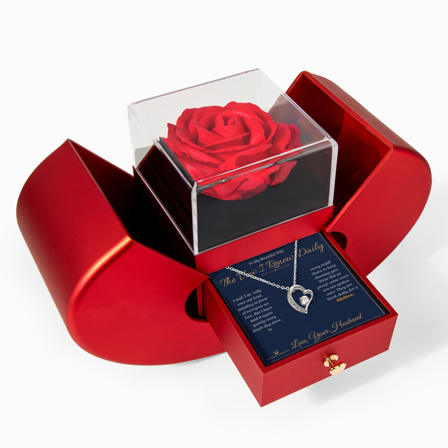 The Vow I Renew Daily - Forever Love Necklace with Red Rose Box for Wife