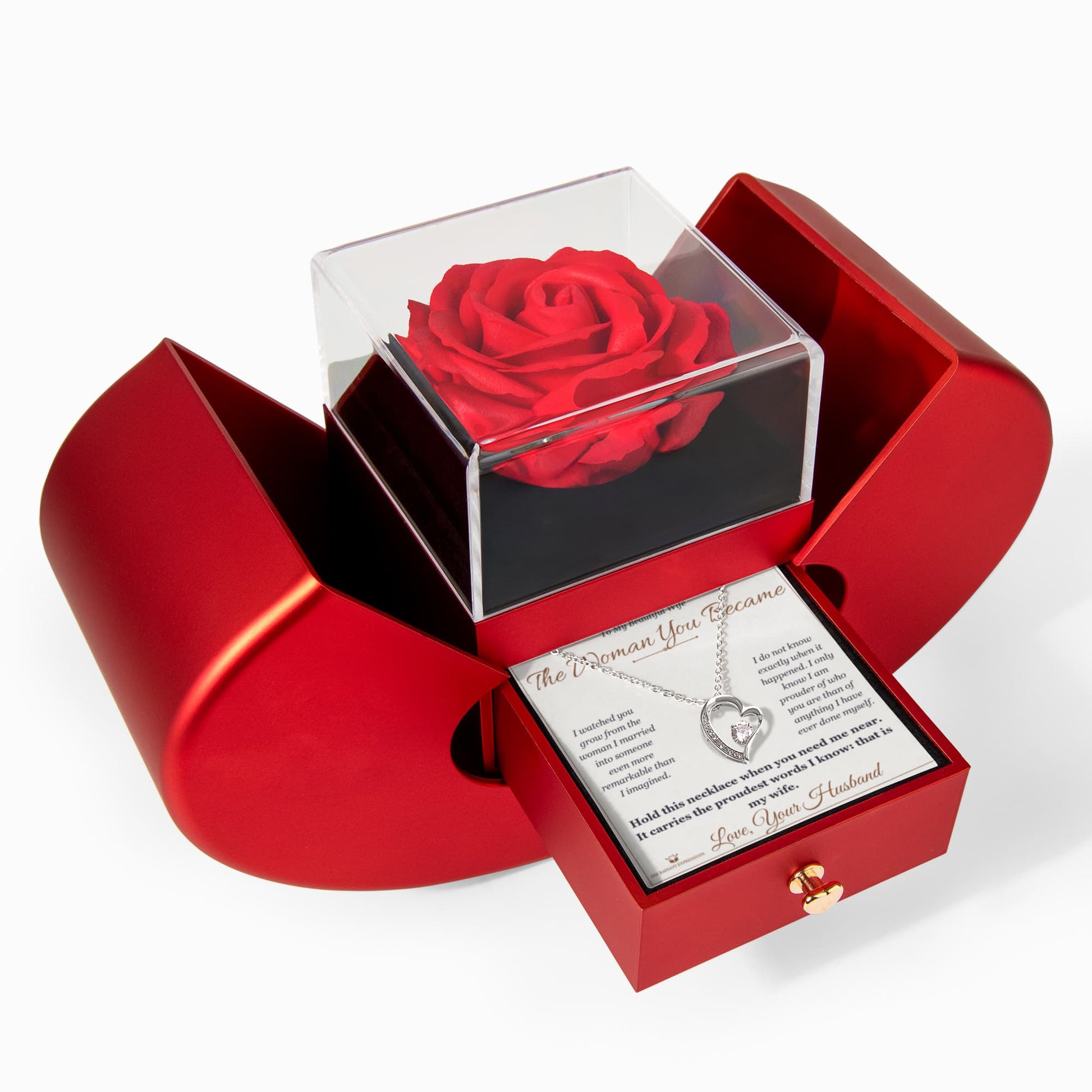 The Woman You Became - Forever Love Necklace with Red Rose Box for Wife - personalized keepsake gift from SKH Radiant Expressions