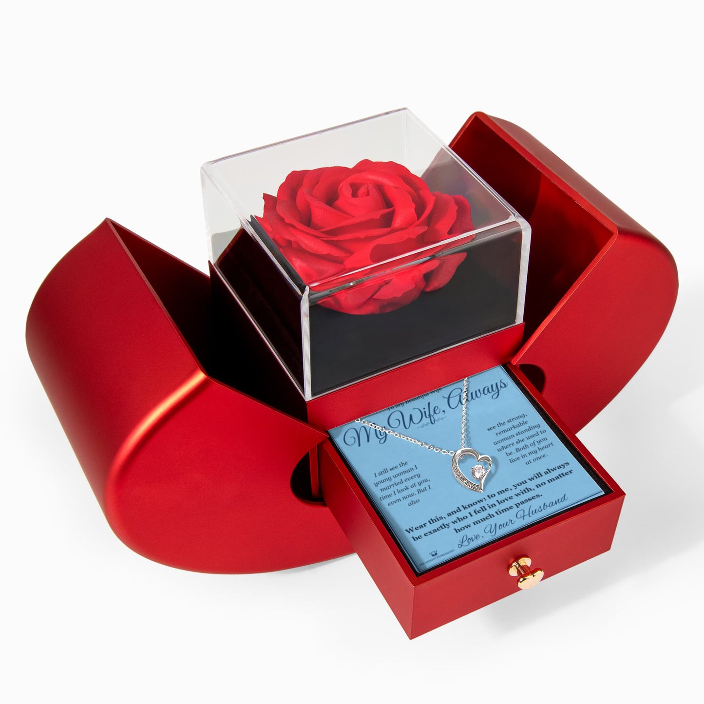 My Wife, Always - Forever Love Necklace with Red Rose Box for Wife - personalized keepsake gift from SKH Radiant Expressions