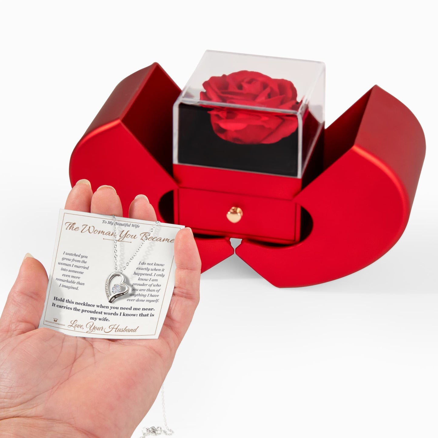 The Woman You Became - Forever Love Necklace with Red Rose Box for Wife