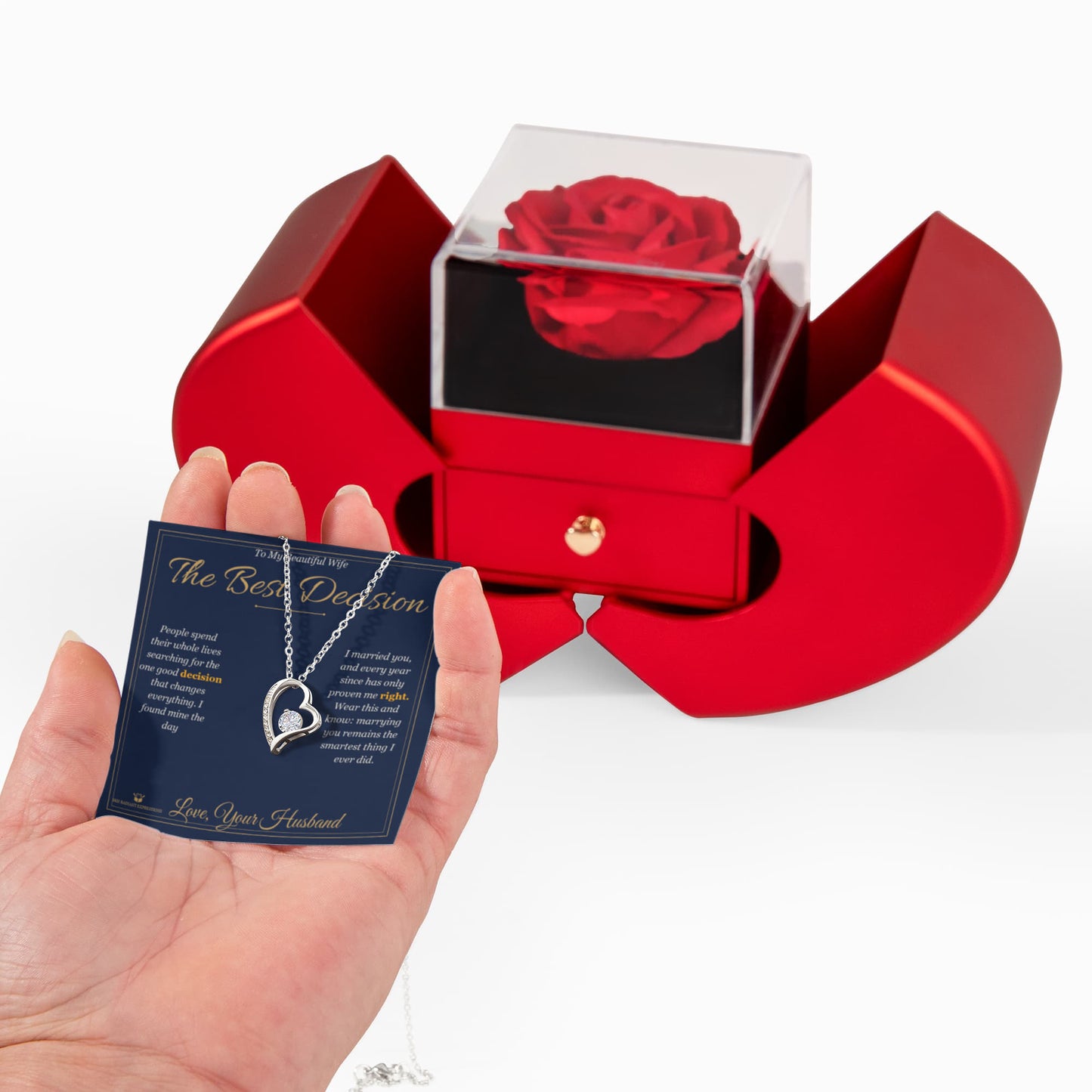 The Best Decision - Forever Love Necklace with Red Rose Box for Wife