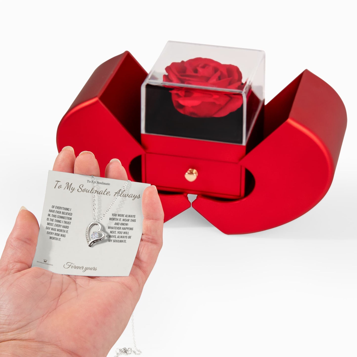 To My Soulmate, Always - Forever Love Necklace with Red Rose Box for Soulmate