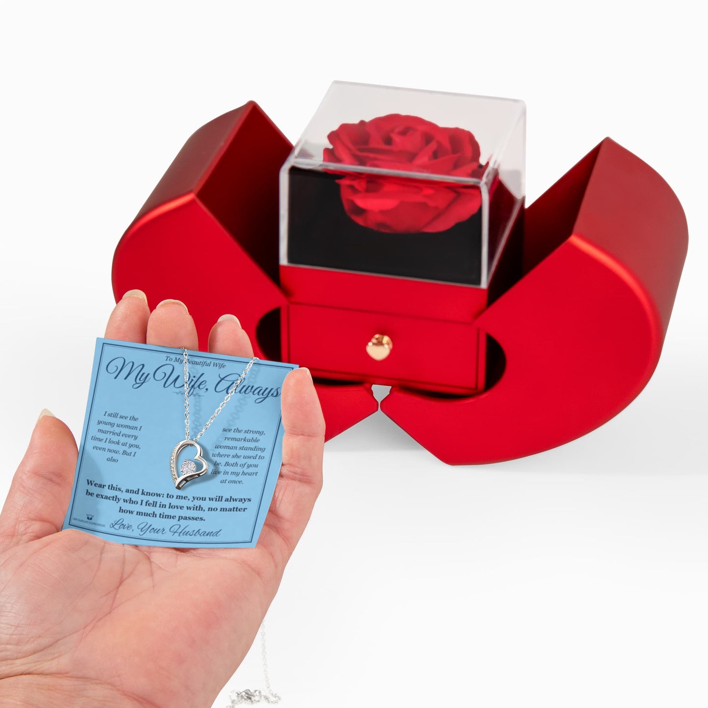 My Wife, Always - Forever Love Necklace with Red Rose Box for Wife