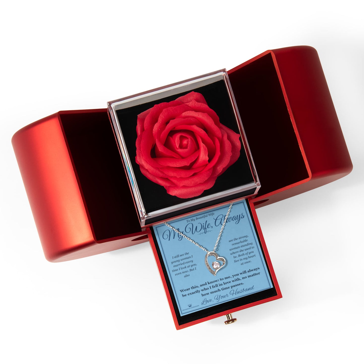 My Wife, Always - Forever Love Necklace with Red Rose Box for Wife