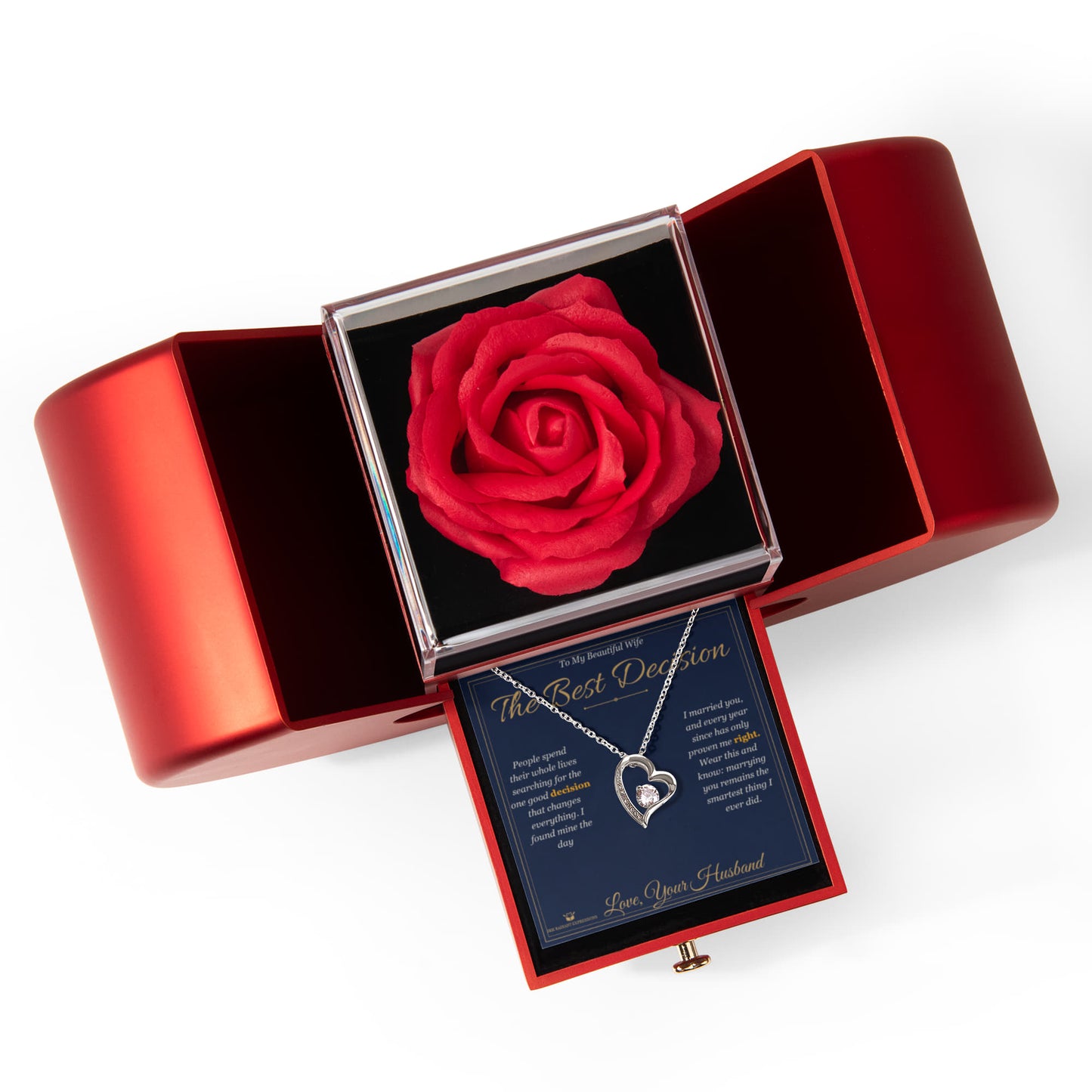 The Best Decision - Forever Love Necklace with Red Rose Box for Wife