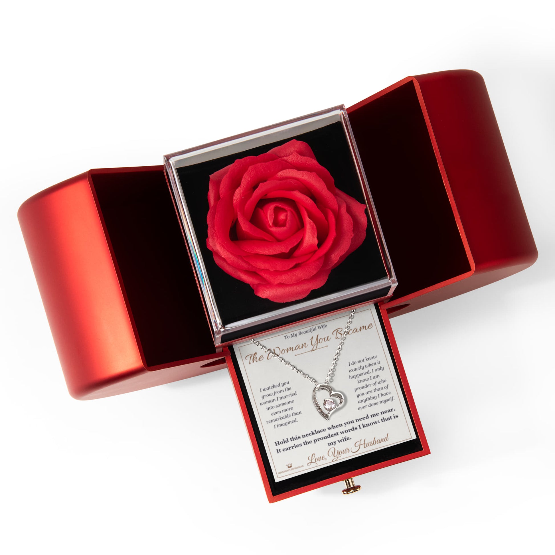 The Woman You Became - Forever Love Necklace with Red Rose Box for Wife - personalized keepsake gift from SKH Radiant Expressions