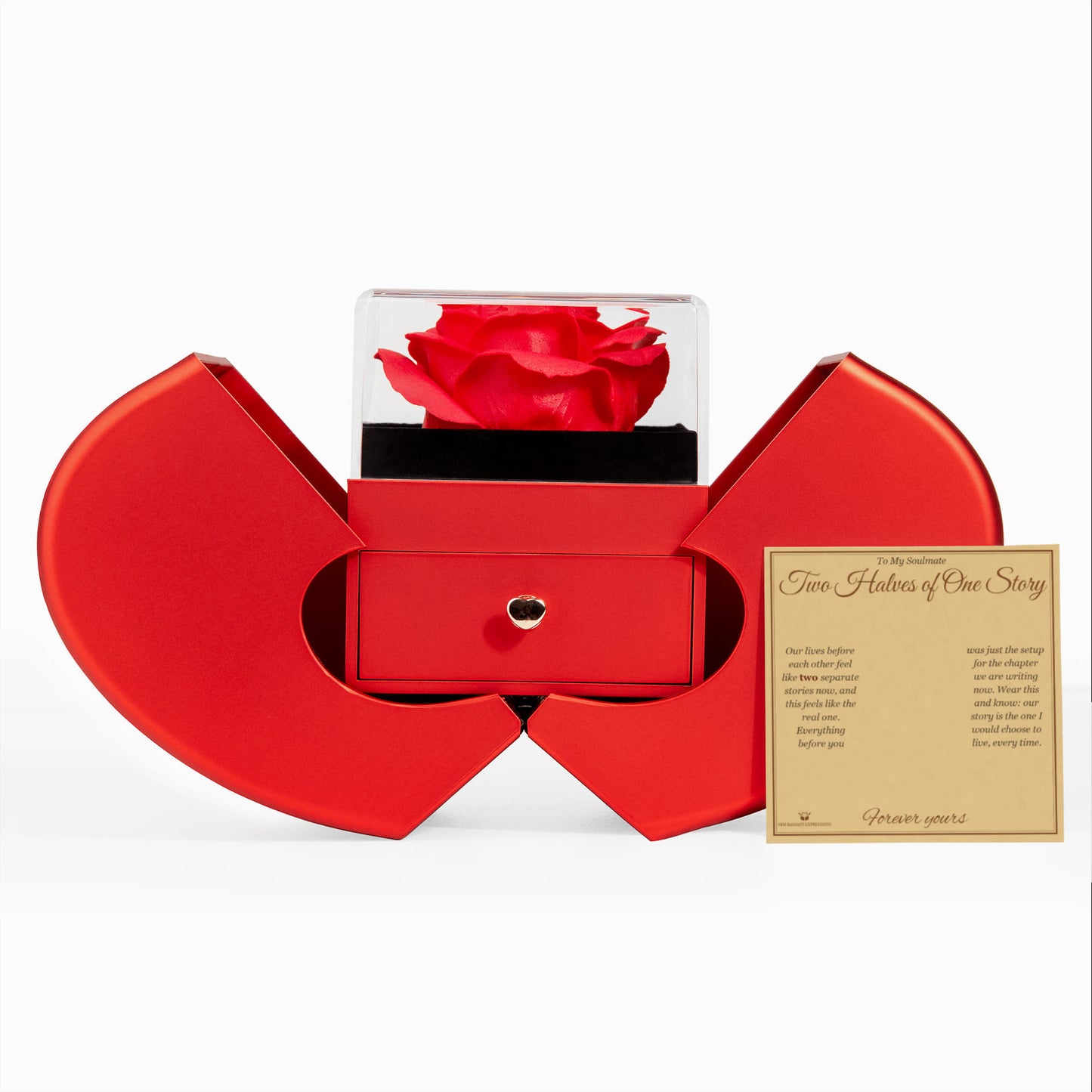 Two Halves of One Story - Forever Love Necklace with Red Rose Box for Soulmate
