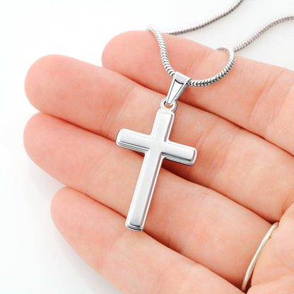Engraved Cross Necklace with message for son