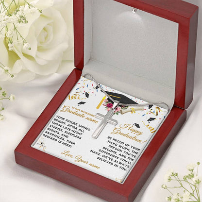 Personalized Graduation Stainless Steel Cross Necklace for Son with personalized message card for son