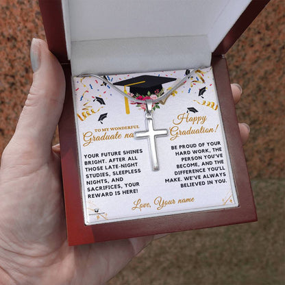 Engraved Personalized Graduation Stainless Steel Cross Necklace for Son with message for son