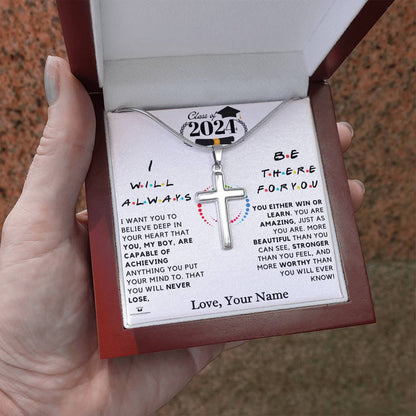 Meaningful gift for him - Personalized Class of 2026 Stainless Steel Cross Necklace