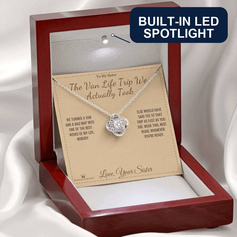 Love Knot Necklace with personalized message card for sister