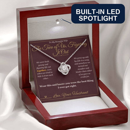 Love Knot Necklace with personalized message card for wife