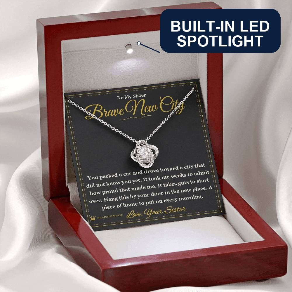 Engraved Love Knot Necklace with message for sister