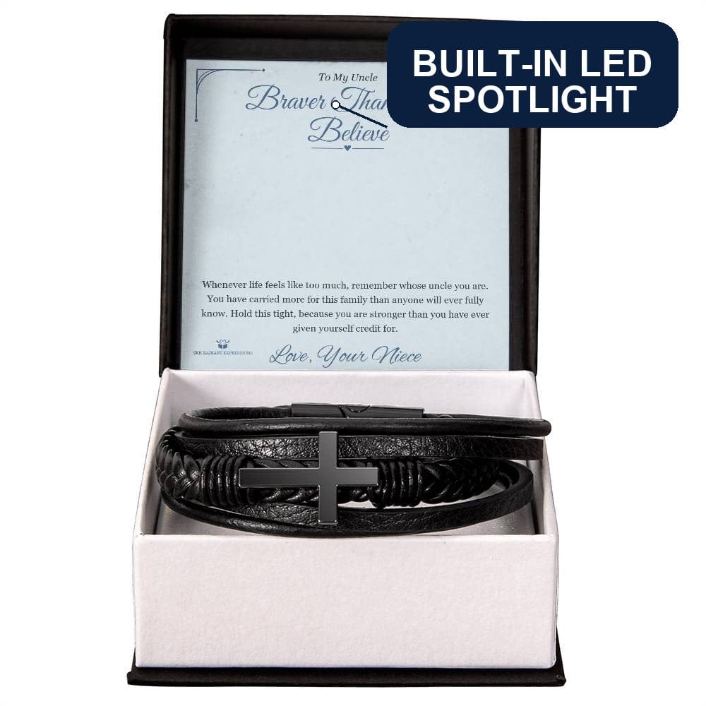 Men's Cross Bracelet with personalized message card for uncle