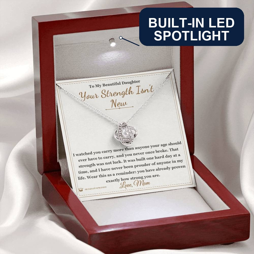 Engraved Love Knot Necklace with message for daughter