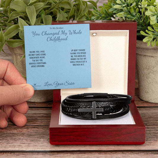 You Changed My Whole Childhood - Men's Cross Bracelet for Brother - personalized keepsake gift from SKH Radiant Expressions