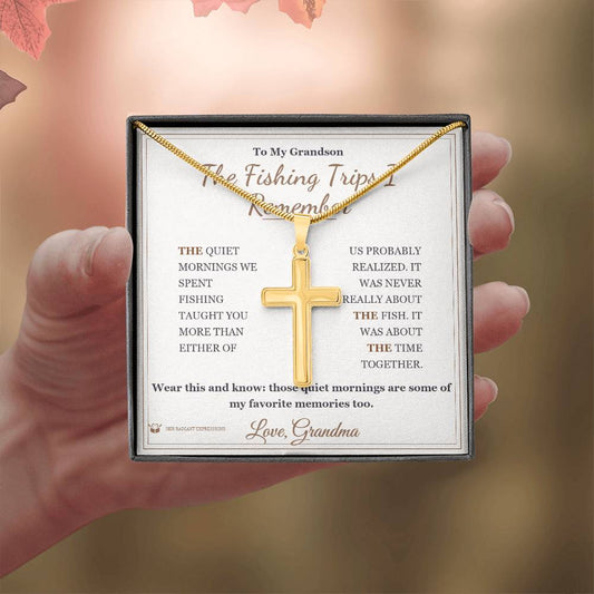 The Fishing Trips I Remember - Artisan Cross Necklace for Grandson - personalized keepsake gift from SKH Radiant Expressions