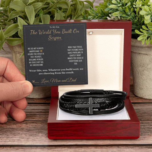 The World You Built On Screen - Men's Cross Bracelet for Son - personalized keepsake gift from SKH Radiant Expressions