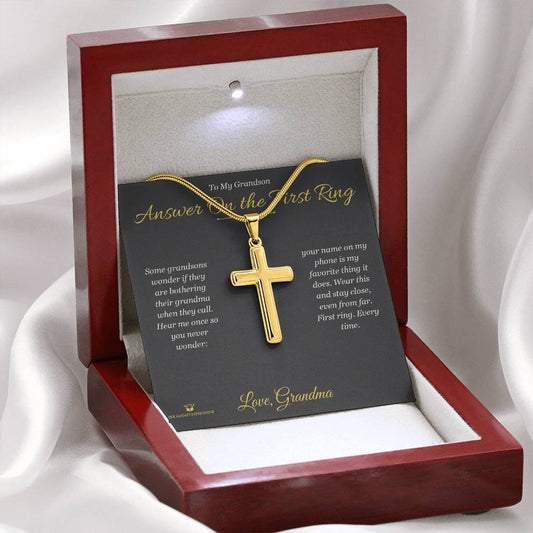Answer On the First Ring - Artisan Cross Necklace for Grandson - personalized keepsake gift from SKH Radiant Expressions
