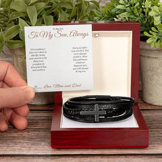 To My Son, Always - Men's Cross Bracelet for Son - personalized keepsake gift from SKH Radiant Expressions