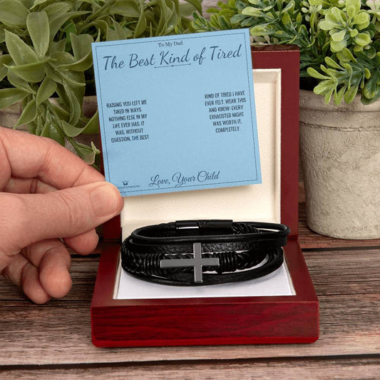 The Best Kind of Tired - Men's Cross Bracelet for Dad - personalized keepsake gift from SKH Radiant Expressions