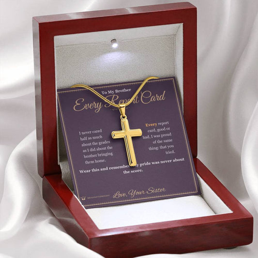 Every Report Card - Artisan Cross Necklace for Brother - personalized keepsake gift from SKH Radiant Expressions
