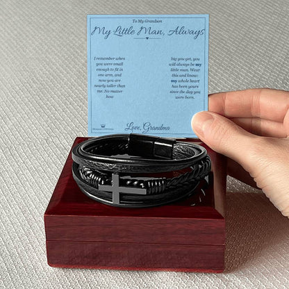 Engraved Men's Cross Bracelet with message for grandson