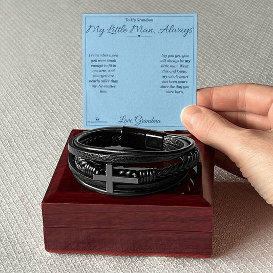 My Little Man, Always - Men's Cross Bracelet for Grandson - personalized keepsake gift from SKH Radiant Expressions
