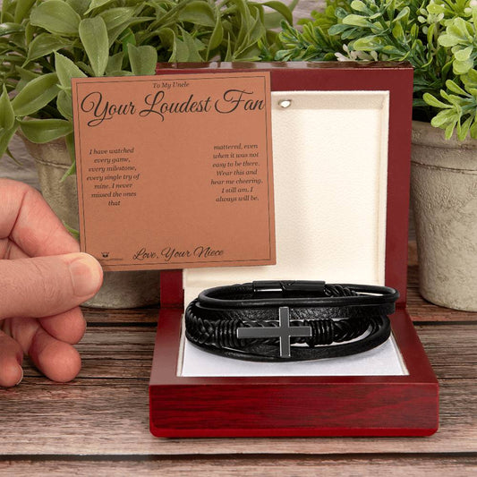Your Loudest Fan - Men's Cross Bracelet for Uncle - personalized keepsake gift from SKH Radiant Expressions