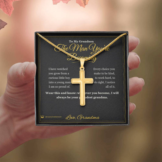 The Man You're Becoming - Artisan Cross Necklace for Grandson - personalized keepsake gift from SKH Radiant Expressions