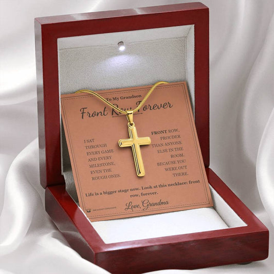 Front Row Forever - Artisan Cross Necklace for Grandson - personalized keepsake gift from SKH Radiant Expressions