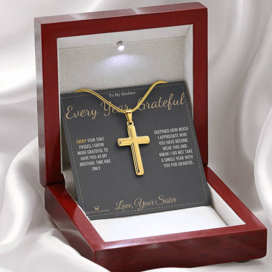 Every Year, Grateful - Artisan Cross Necklace for Brother - personalized keepsake gift from SKH Radiant Expressions