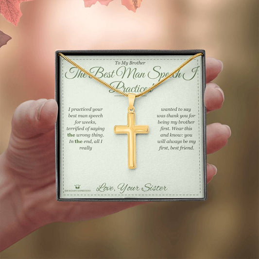 The Best Man Speech I Practiced - Artisan Cross Necklace for Brother - personalized keepsake gift from SKH Radiant Expressions
