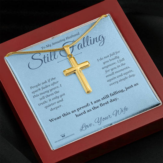 Still Falling - Artisan Cross Necklace for Husband - personalized keepsake gift from SKH Radiant Expressions