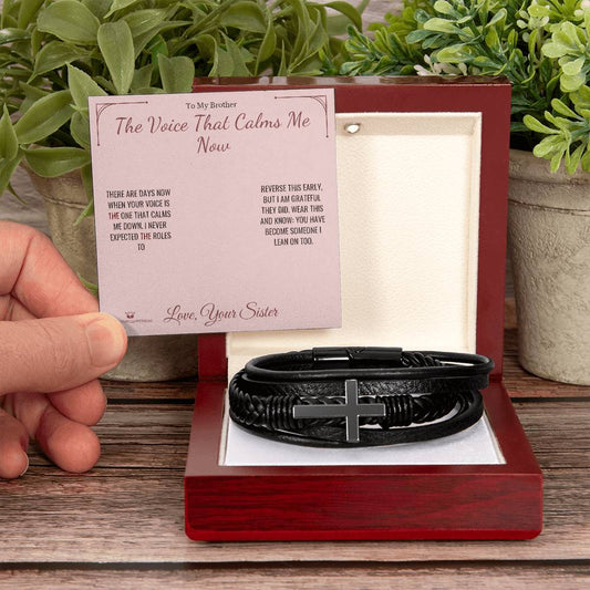 The Voice That Calms Me Now - Men's Cross Bracelet for Brother - personalized keepsake gift from SKH Radiant Expressions