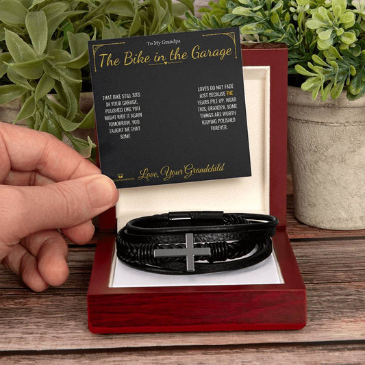 The Bike in the Garage - Men's Cross Bracelet for Grandfather - personalized keepsake gift from SKH Radiant Expressions