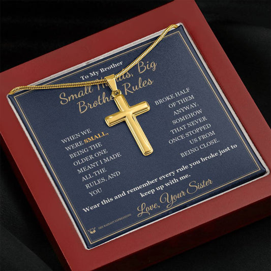 Small Hands, Big Brother Rules - Artisan Cross Necklace for Brother - personalized keepsake gift from SKH Radiant Expressions