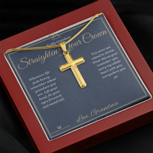 Straighten Your Crown - Artisan Cross Necklace for Grandson - personalized keepsake gift from SKH Radiant Expressions