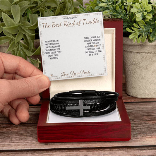 The Best Kind of Trouble - Men's Cross Bracelet for Nephew - personalized keepsake gift from SKH Radiant Expressions