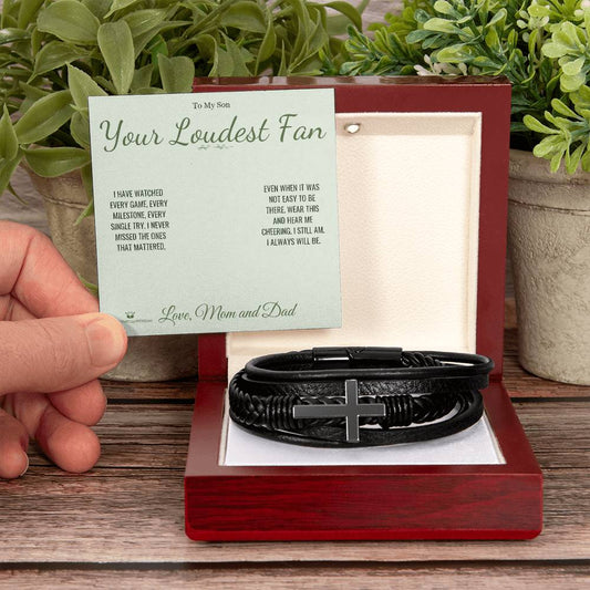 Your Loudest Fan - Men's Cross Bracelet for Son - personalized keepsake gift from SKH Radiant Expressions