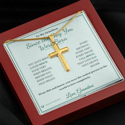 Since the Day You Were Born - Artisan Cross Necklace for Grandson - personalized keepsake gift from SKH Radiant Expressions