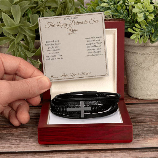 The Long Drives to See You - Men's Cross Bracelet for Brother - personalized keepsake gift from SKH Radiant Expressions