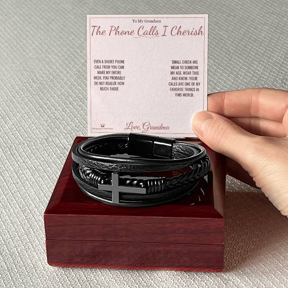 Engraved Men's Cross Bracelet with message for grandson