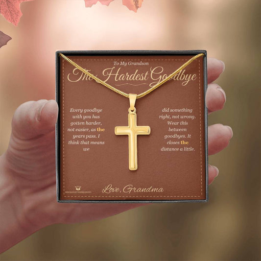 The Hardest Goodbye - Artisan Cross Necklace for Grandson - personalized keepsake gift from SKH Radiant Expressions