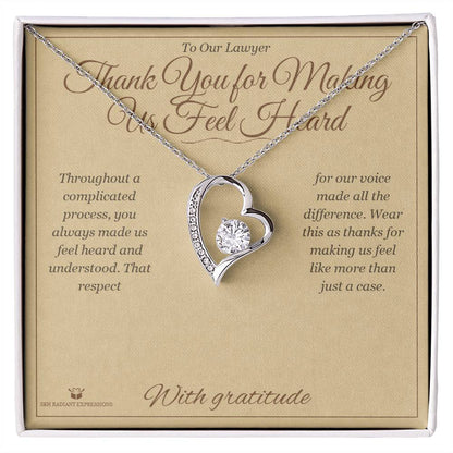 Forever Love Necklace with personalized message card for lawyer
